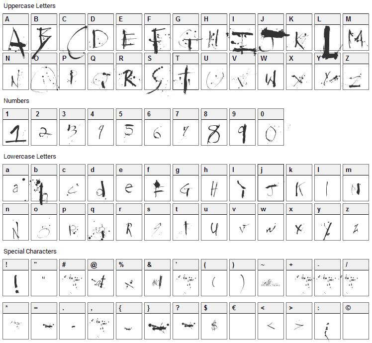 Steadmanesque Font Character Map