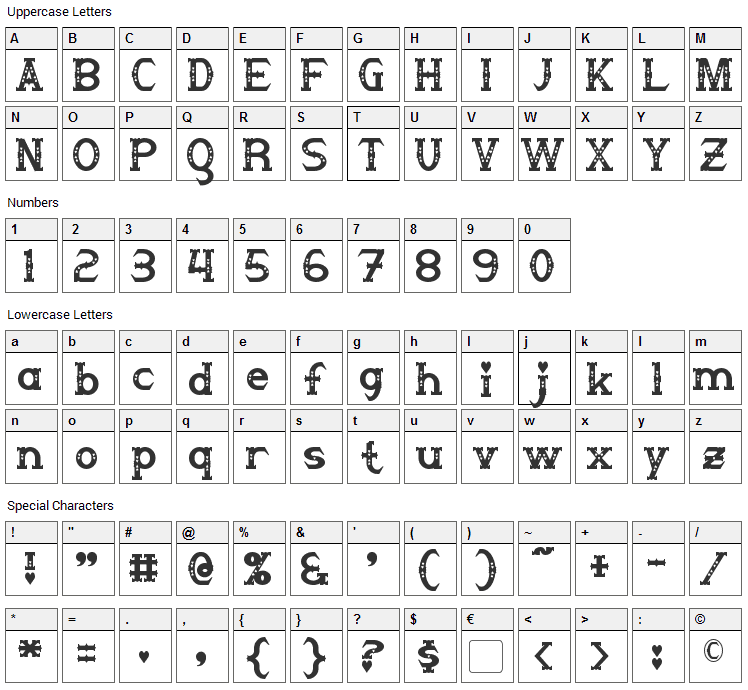 Steampuff Font Character Map