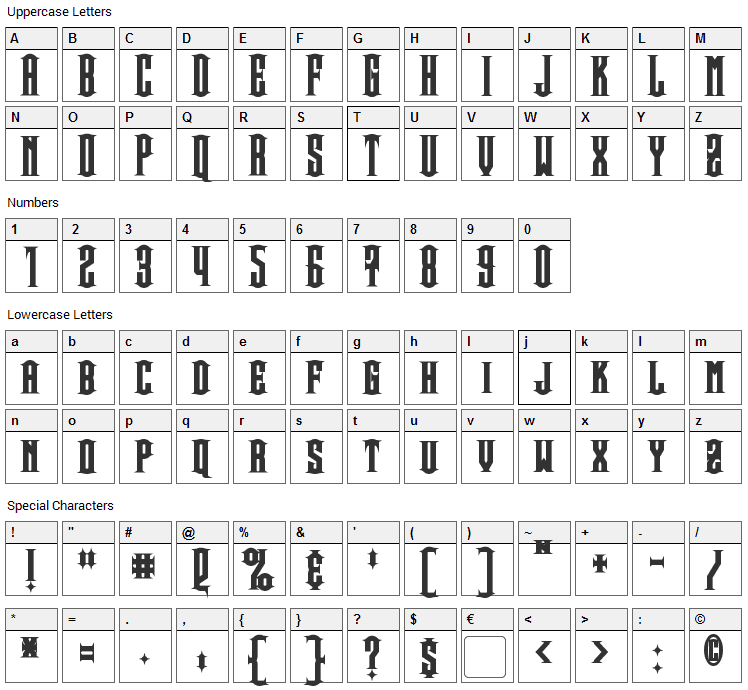 Steamwreck Font Character Map