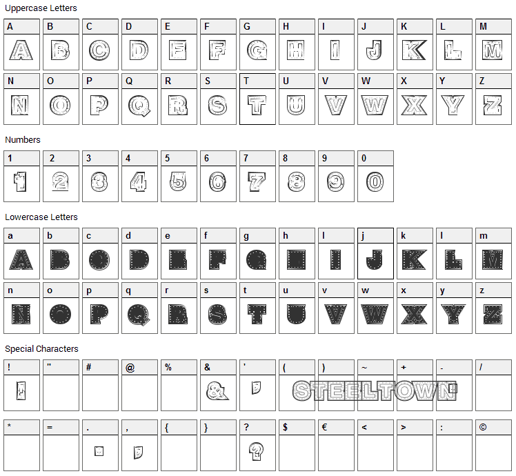 Steel Town Font Character Map