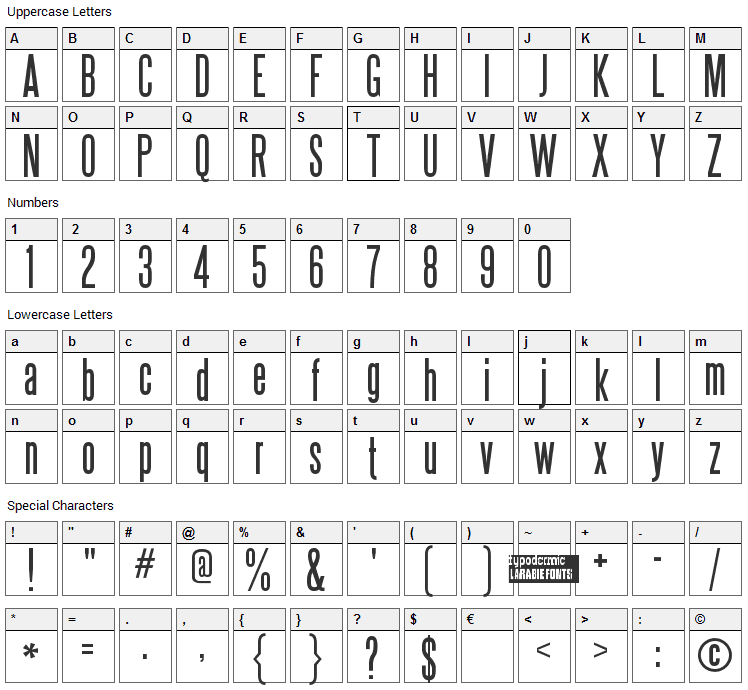 Steelfish Font Character Map