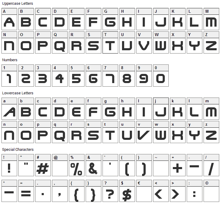 SteelWolf Medium Font Character Map