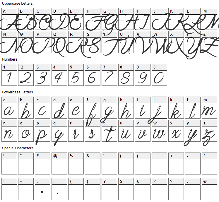 Stela Font Character Map