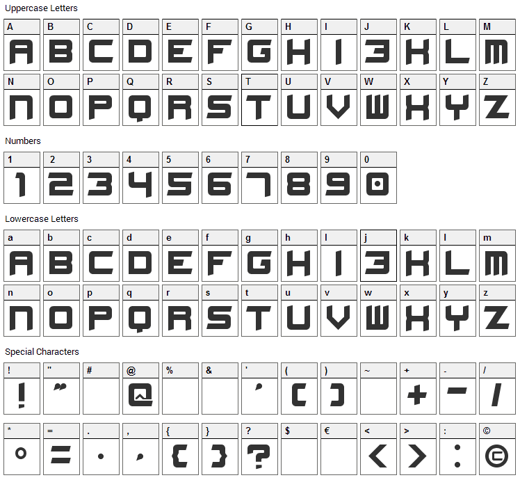 Stellar Kombat Font Character Map