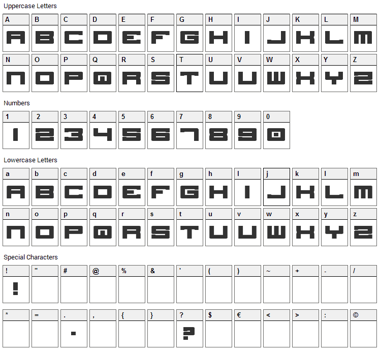 Stellar Kombat ME Font Character Map