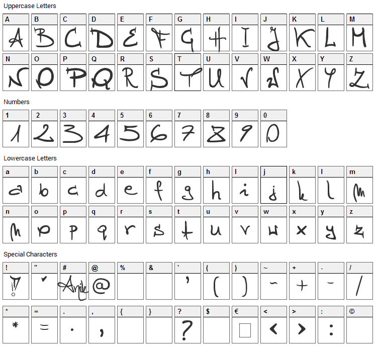 Stellina Font Character Map