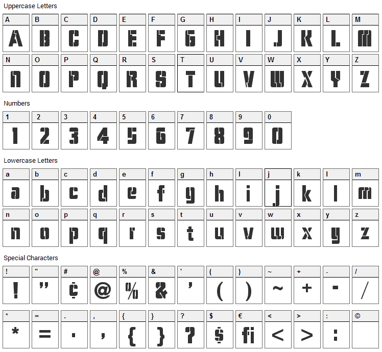 Stencil Camera Font Character Map