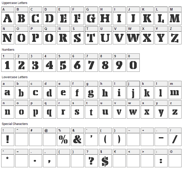 Stencil Export Font Character Map
