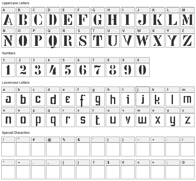 Stencil Intellecta Font Character Map