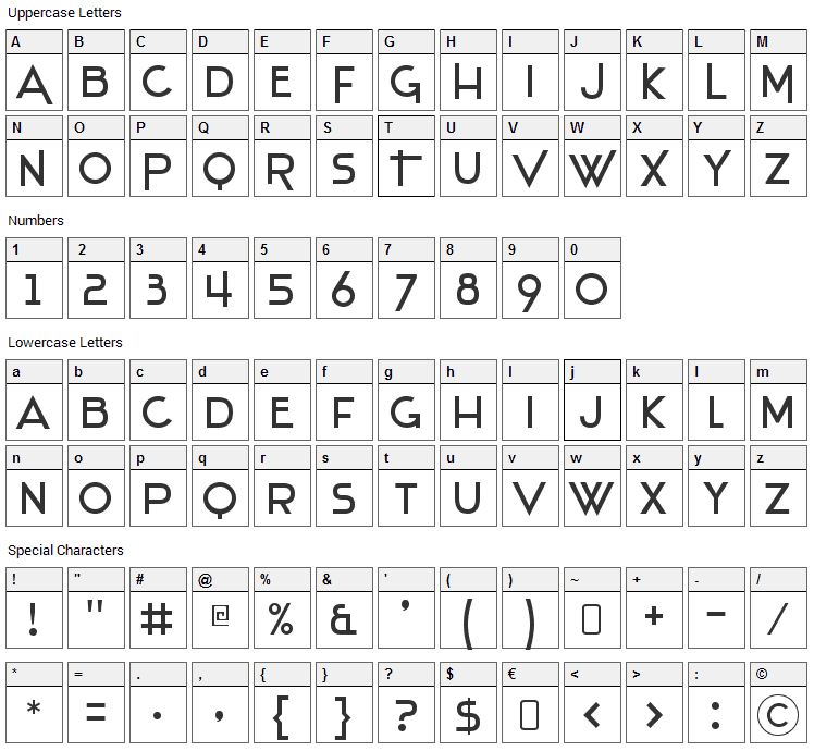 Stentiga Font Character Map