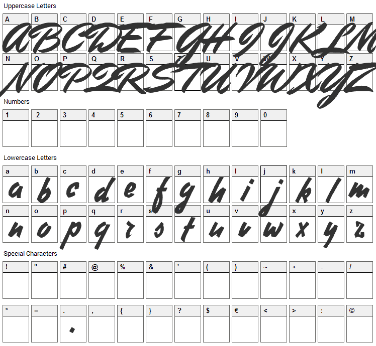 Stephens Heavy Writing Font Character Map