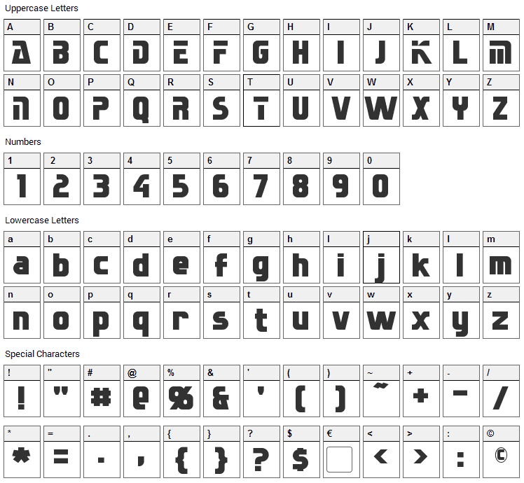 Sternbach Font Character Map