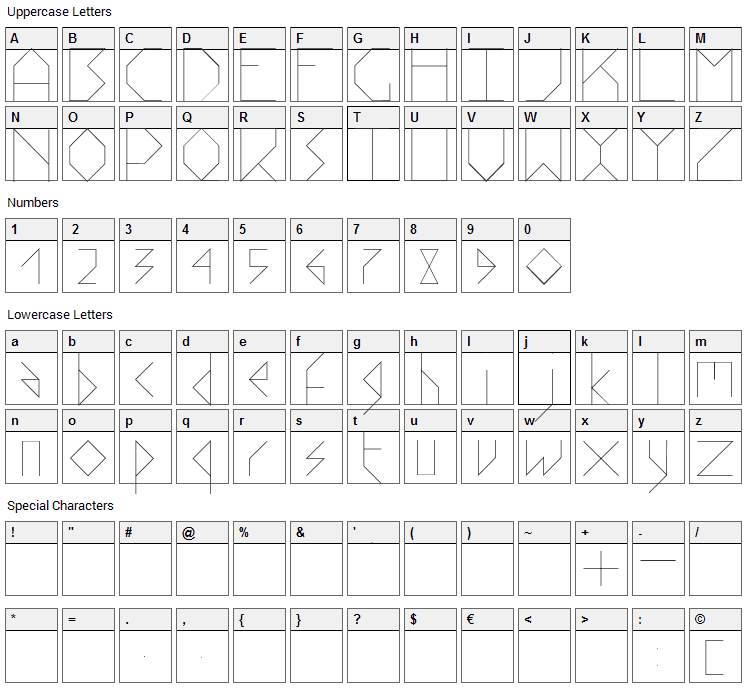 Stick Font Character Map