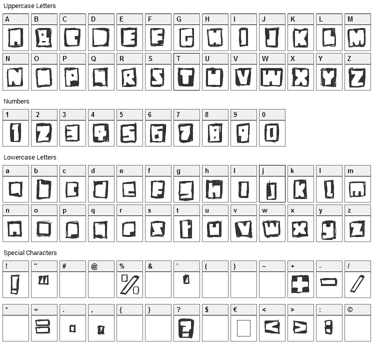 Stiff Neck Font Character Map