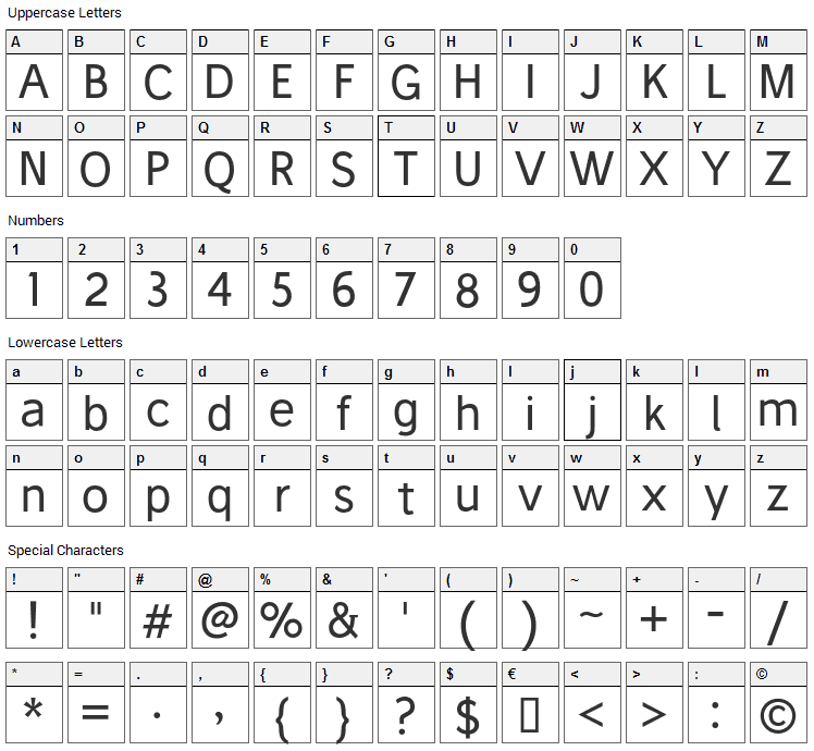 Stilu Font Character Map