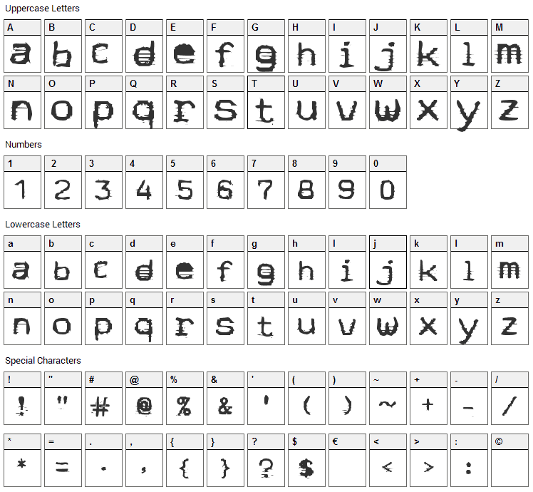 Stock Quote Font Character Map