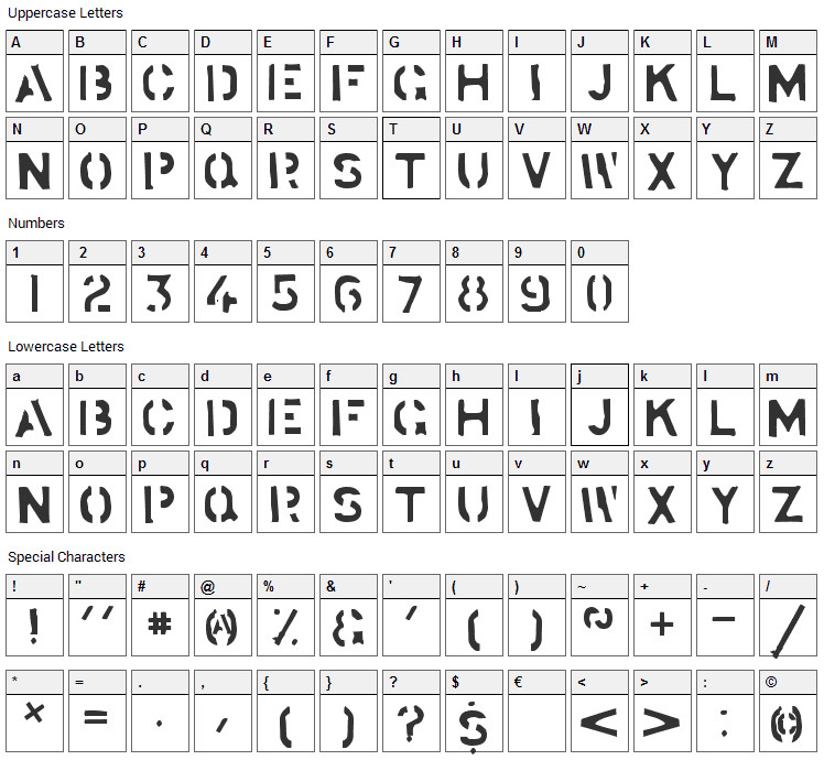 Stockstill Font Character Map