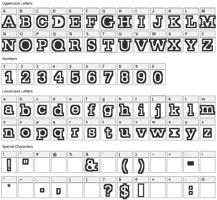 Stocky Font Character Map