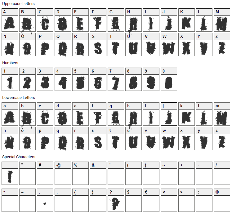 Stone Cold Font Character Map