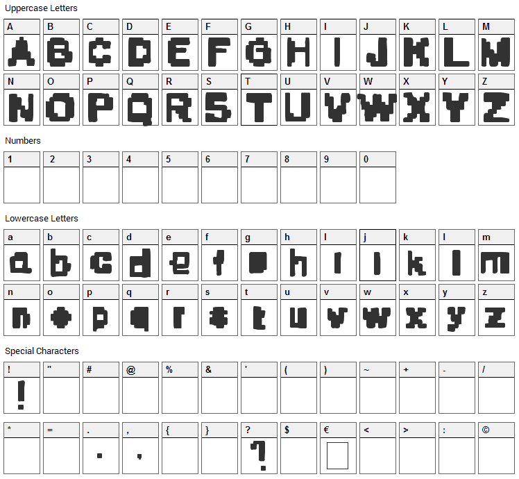 Stone Era Pixels Font Character Map