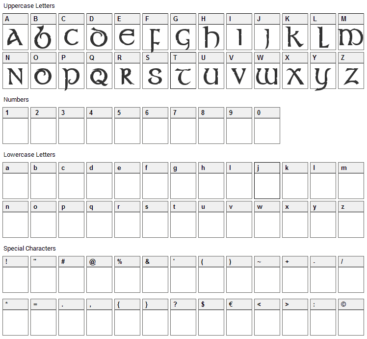 Stonecross Font Character Map