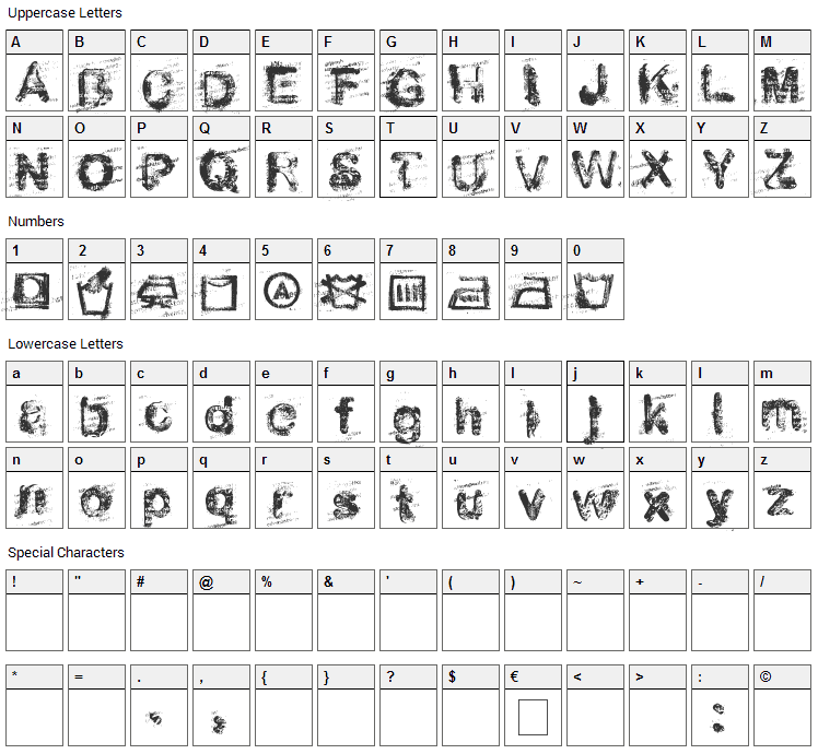 Stoned Wash 6 Font Character Map