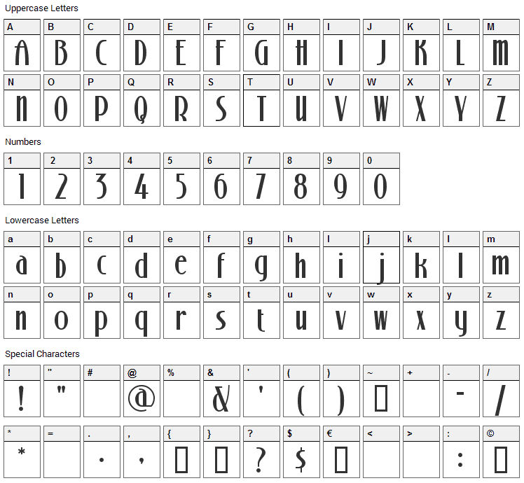 Stony Island Font Character Map