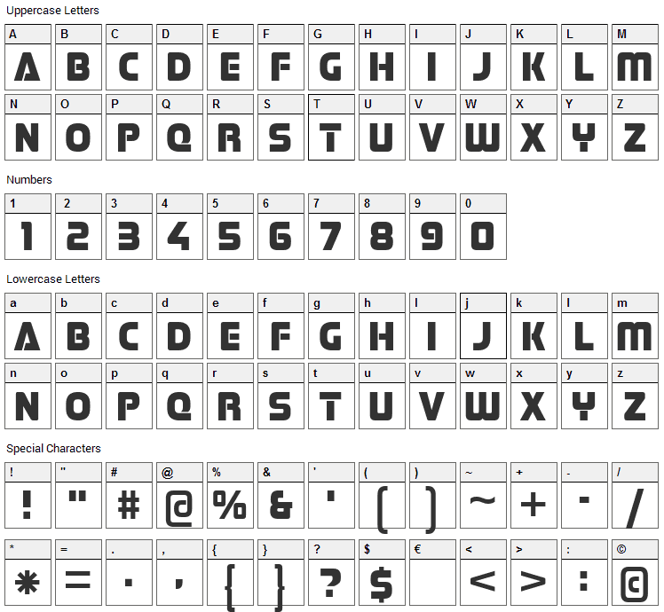 Stormfaze Font Character Map