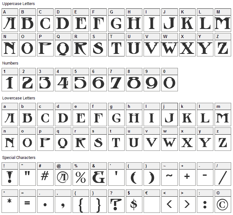 Stowaway Font Character Map