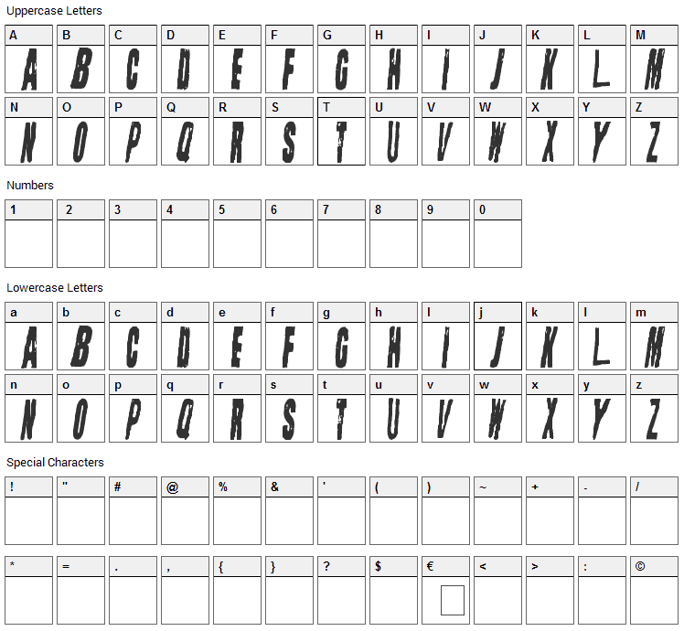 Straight Face Font Character Map