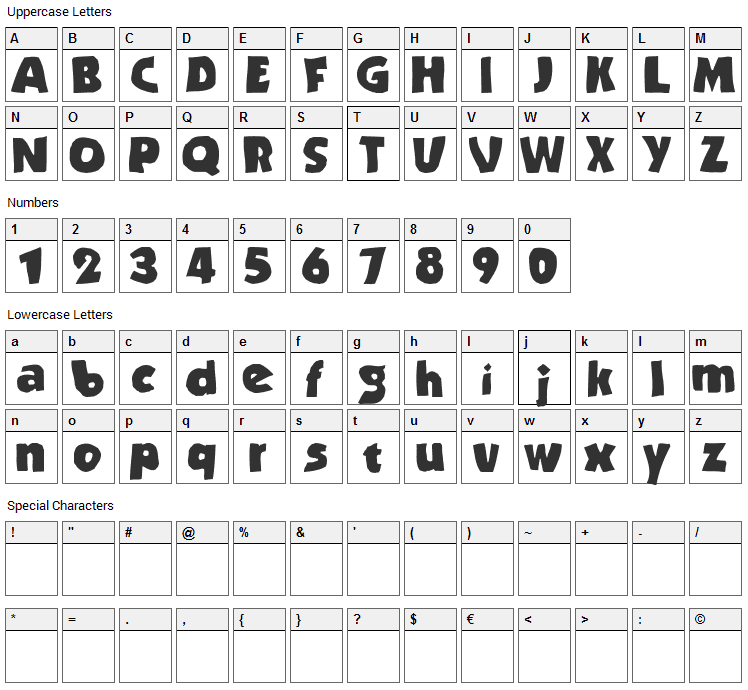 Stranded Font Character Map