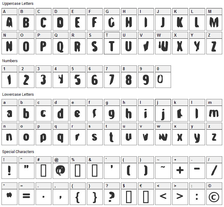 Strange Brew Font Character Map