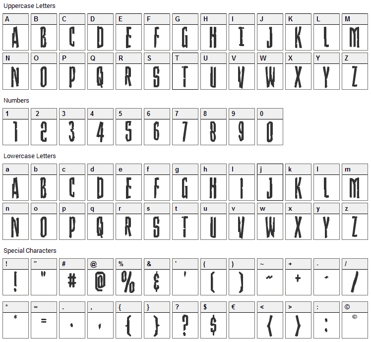 Stranger Danger Font Character Map