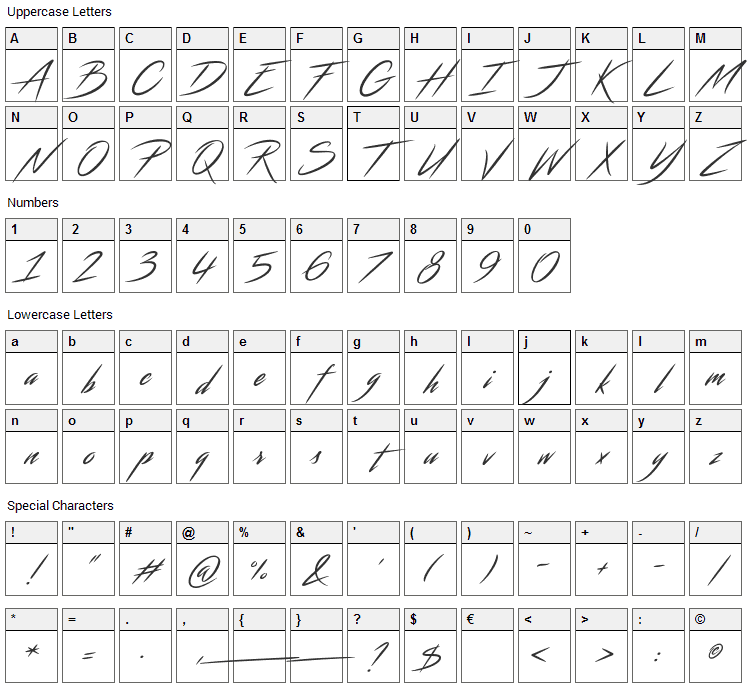 Streamster Font Character Map