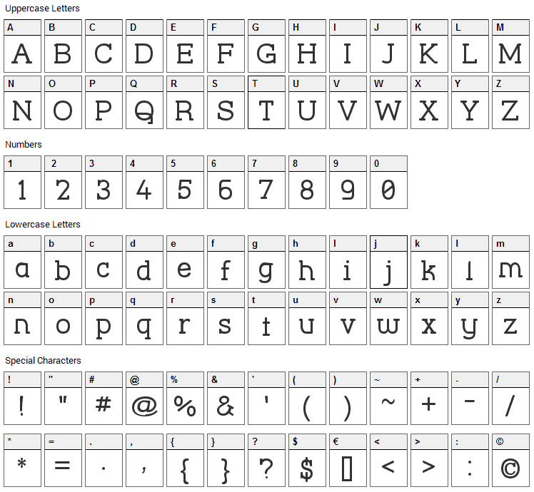 Street Corner Slab Font Character Map