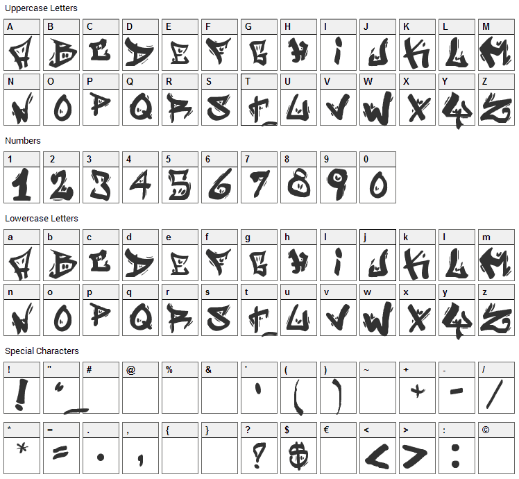 Street Writer Font Character Map