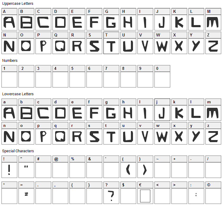 Streetlight Font Character Map