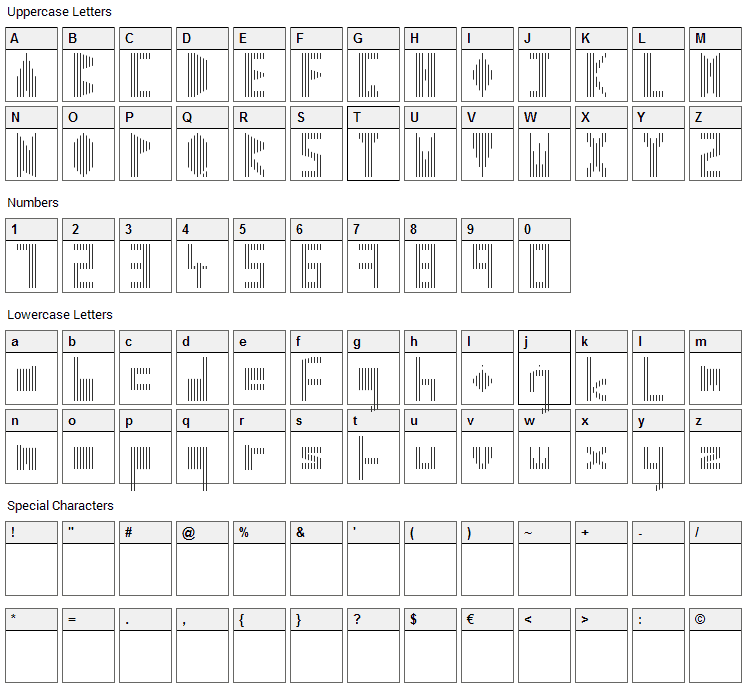 Stribaton Font Character Map