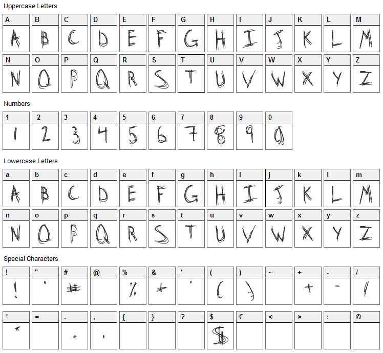 Stridslysten Font Character Map