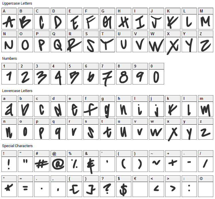 Striiikerr Font Character Map