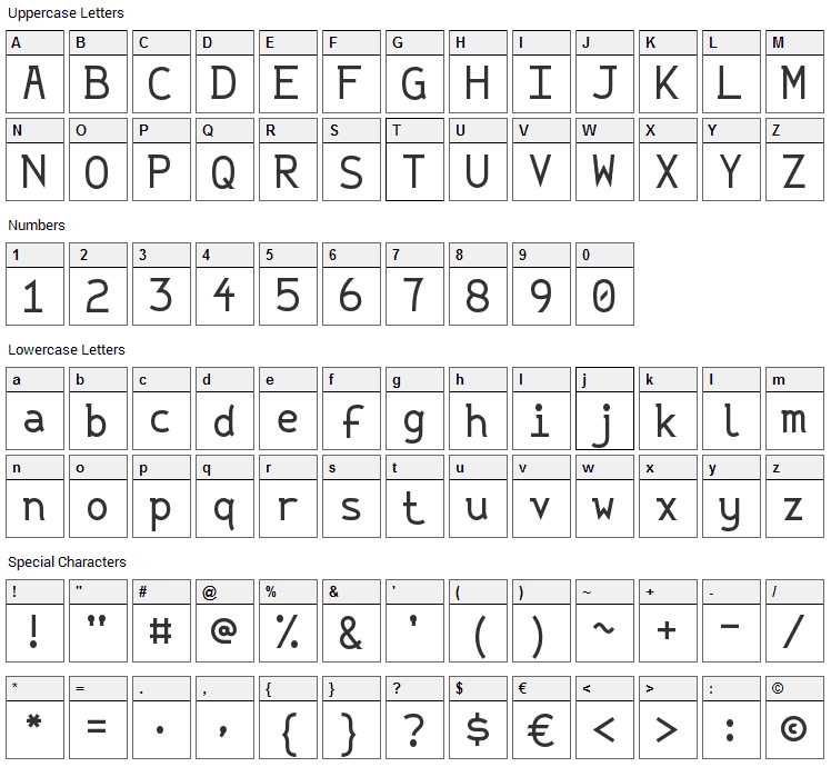 String Literal Font Character Map