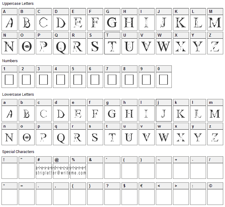 Strip Letter Font Character Map