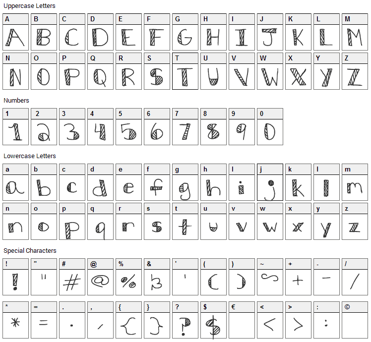 Stripes and bubbles Font Character Map