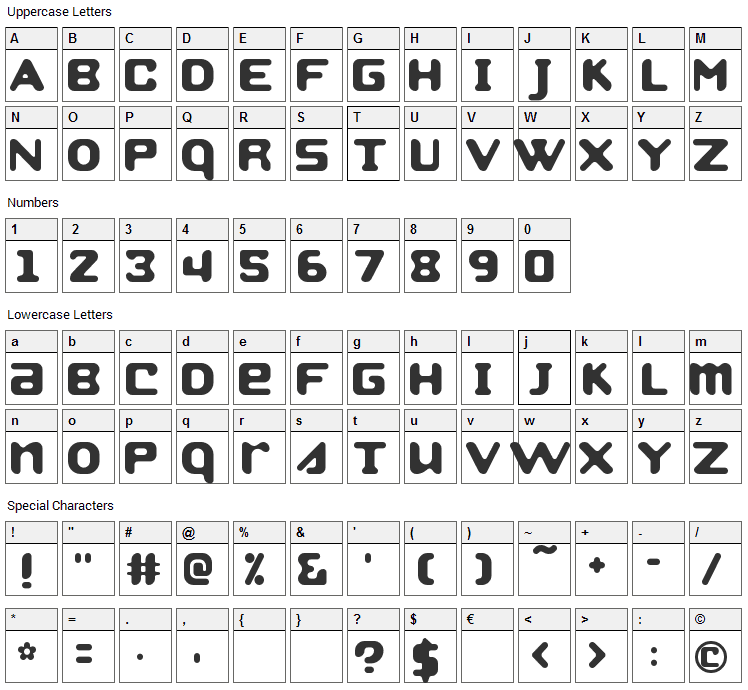 Strobo Font Character Map