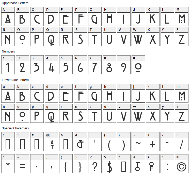 Strong Glasgow Font Character Map