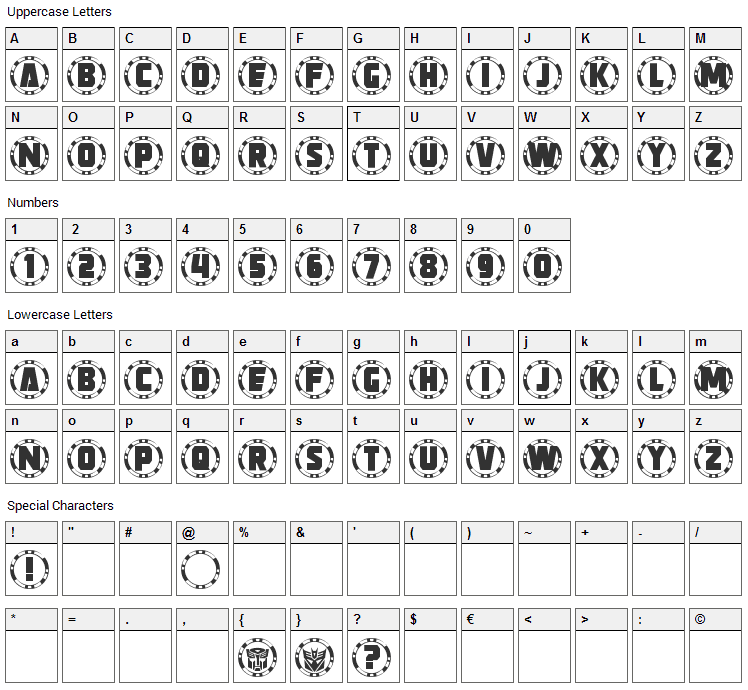 Strongarm Caps Font Character Map