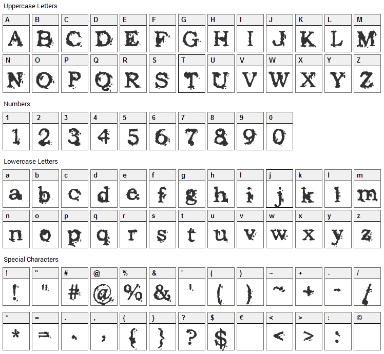 Struck Dead Font Character Map