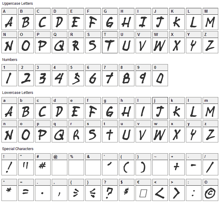 Stubborn Heartz Font Character Map