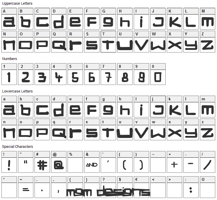 Stuck Font Character Map