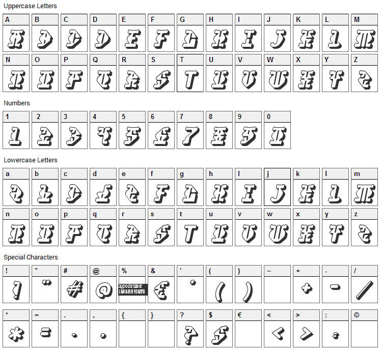 Stupefaction Font Character Map